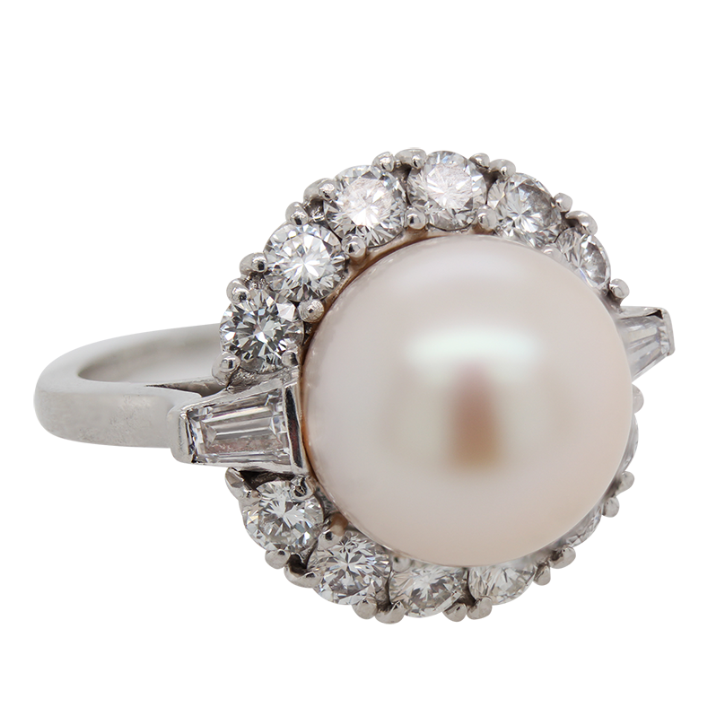 South Sea Pearl Ring with Baguette Diamonds | Angara