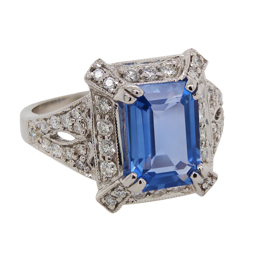 Large Ceylon Blue Sapphire Diamond Ring Gold Vintage Halo Pear Ring | La  More Design