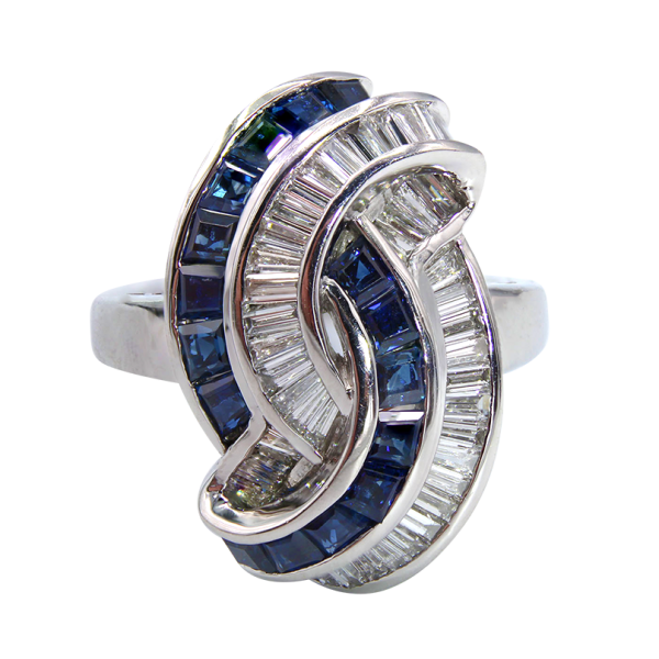 "Diamond Swirl" Art Deco Sapphire Ring Lilliane's Jewelry