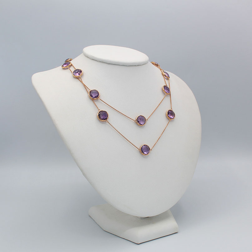 Plum Amethyst Girls Crystal & Pearl Necklace & Bracelet Set
