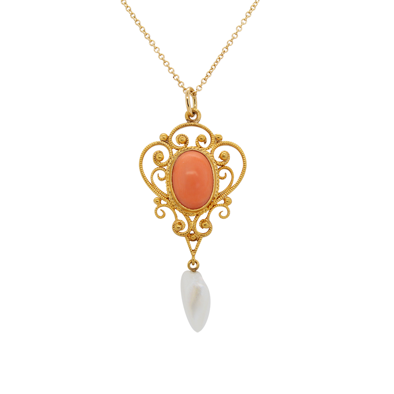 "Golden Swirl" Antique Coral Pendant Lilliane's Jewelry